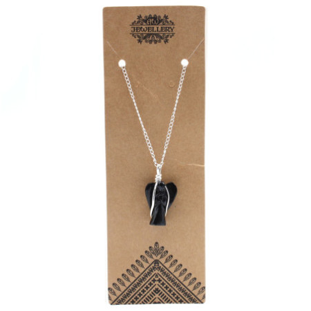 Pendentif Ange Gardien en Pierre Précieuse - Agate Noire