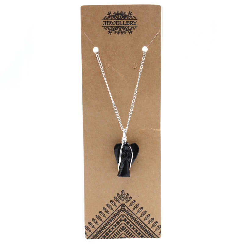 Pendentif Ange Gardien en Pierre Précieuse - Agate Noire