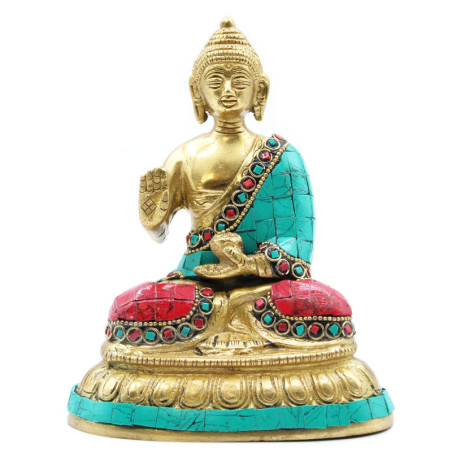 Figurine de Bouddha en laiton - Bénédiction - 15 cm