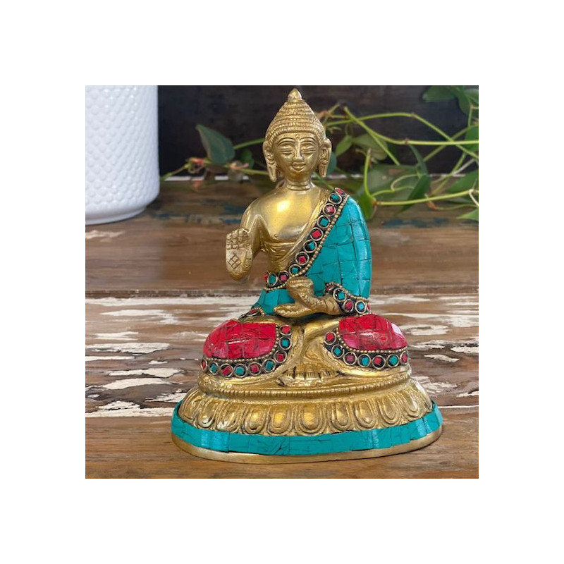 Figurine de Bouddha en laiton - Bénédiction - 15 cm