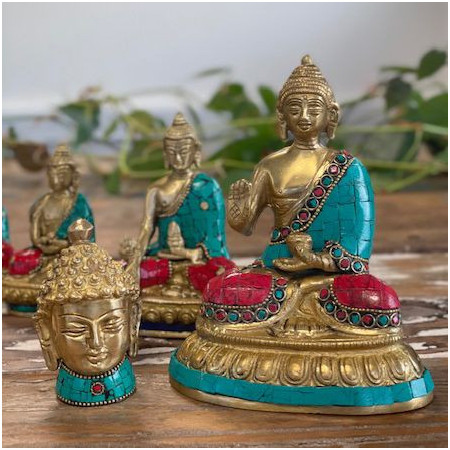 Figurine de Bouddha en laiton - Bénédiction - 15 cm