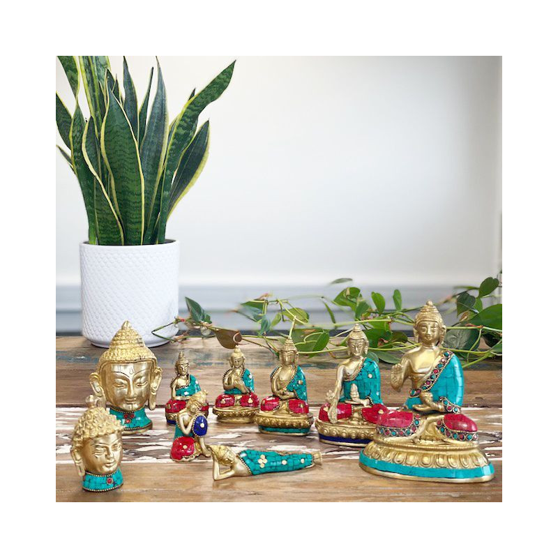 Figurine de Bouddha en laiton - Bénédiction - 15 cm