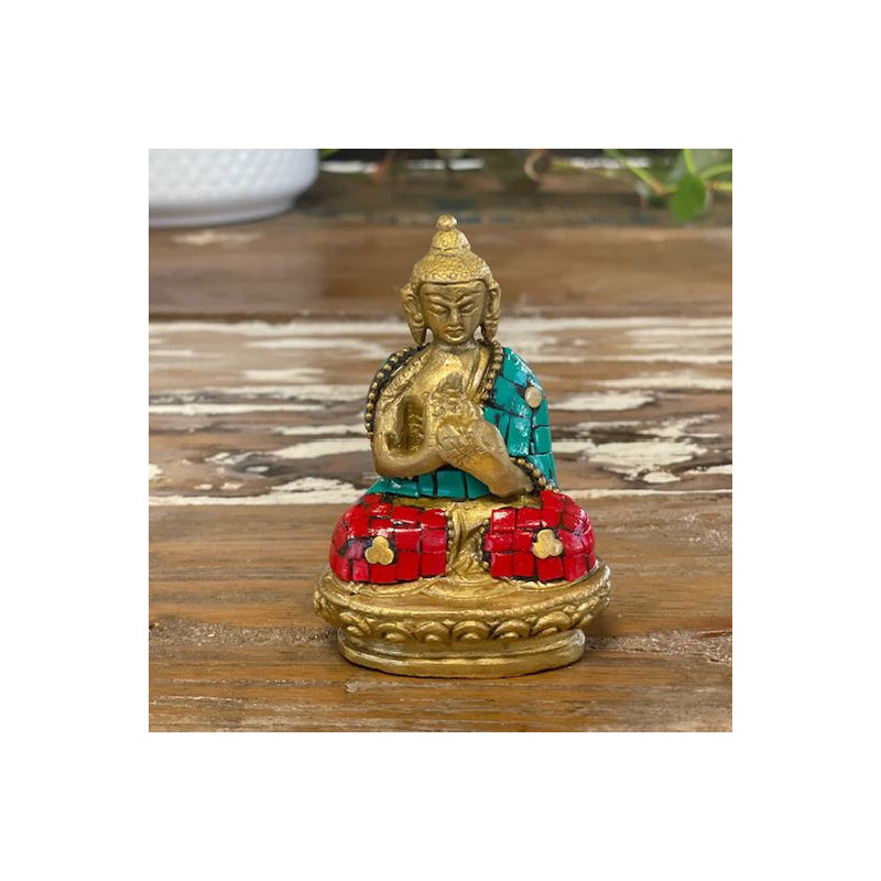 Figurine de Bouddha en laiton - Mains levées - 7,5 cm