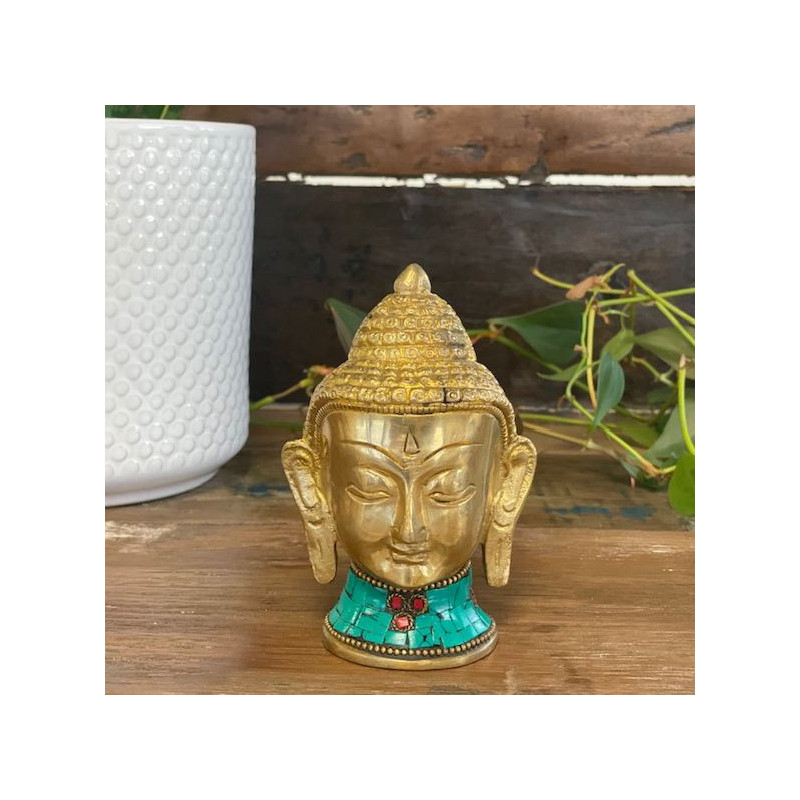 Figurine de Bouddha en laiton - Grande tête - 11,5 cm