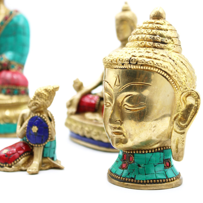 Figurine de Bouddha en laiton - Tête moyenne - 8 cm