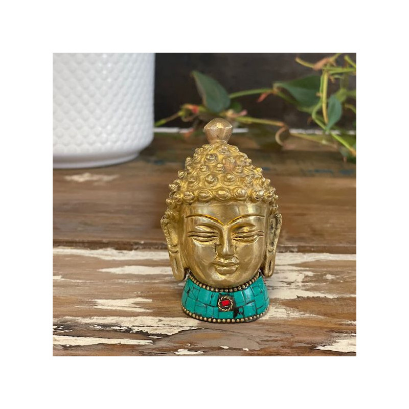 Figurine de Bouddha en laiton - Tête moyenne - 8 cm