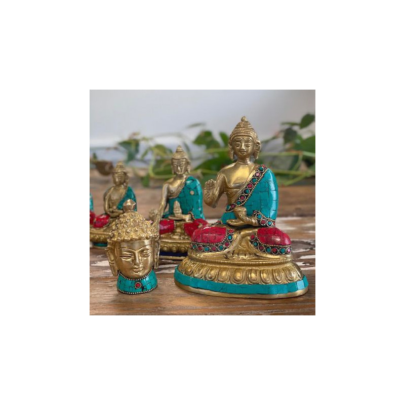 Figurine de Bouddha en laiton - Tête moyenne - 8 cm