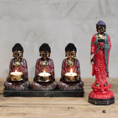 Bougeoir antique Bouddha - Trois dévots