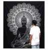 Couvre-lit double en coton noir et blanc + tenture murale - Bouddha