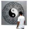 Couvre-lit double en coton noir et blanc + tenture murale - Ying yang