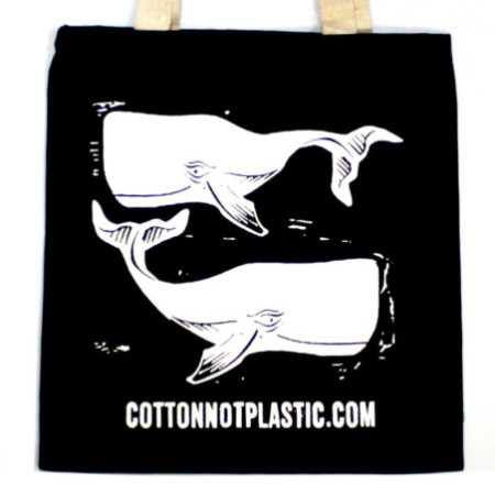 Grand sac en coton noir 8 oz 38 x 42 cm - BALEINES - BLANC