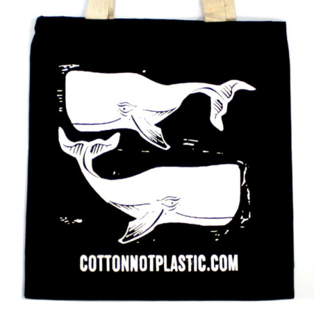Grand sac en coton noir 8 oz 38 x 42 cm - BALEINES - BLANC