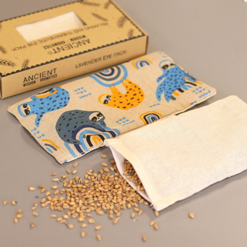 Oreiller pour les yeux en coton naturel lavande et juco dans un coffret cadeau - Lazy Sloth